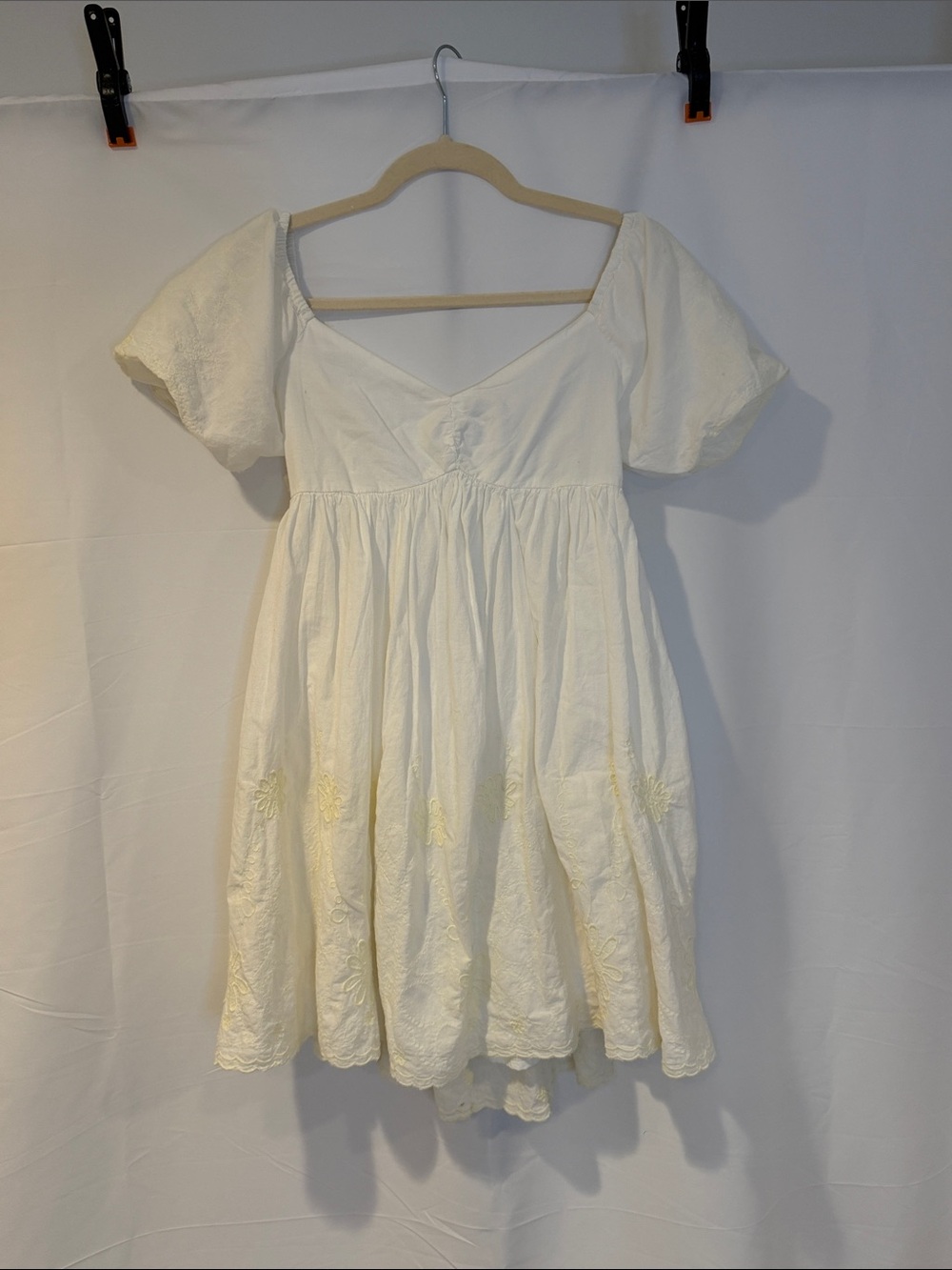 Urban Outfitters White Embroidered Short Sleeve Babydoll Dress, size small